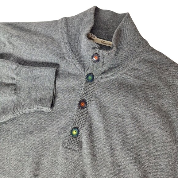 Stenstroms Gray Merino Wool Quarter Button Mock Neck Sweater XL